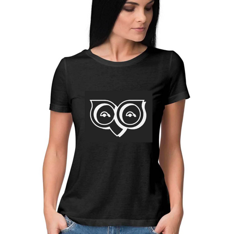 Black T-shirt with White Owly - Women